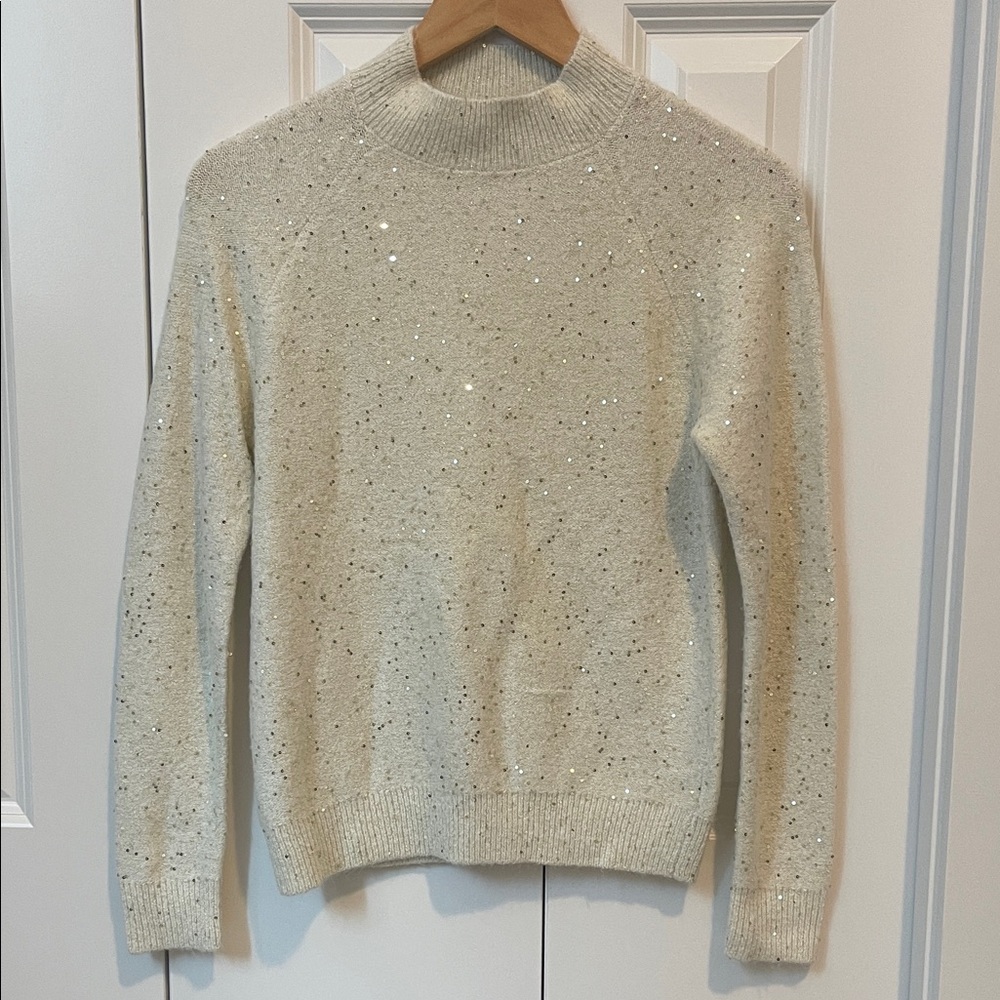 Ann Taylor Cream Turtleneck Sweater with Sparkle